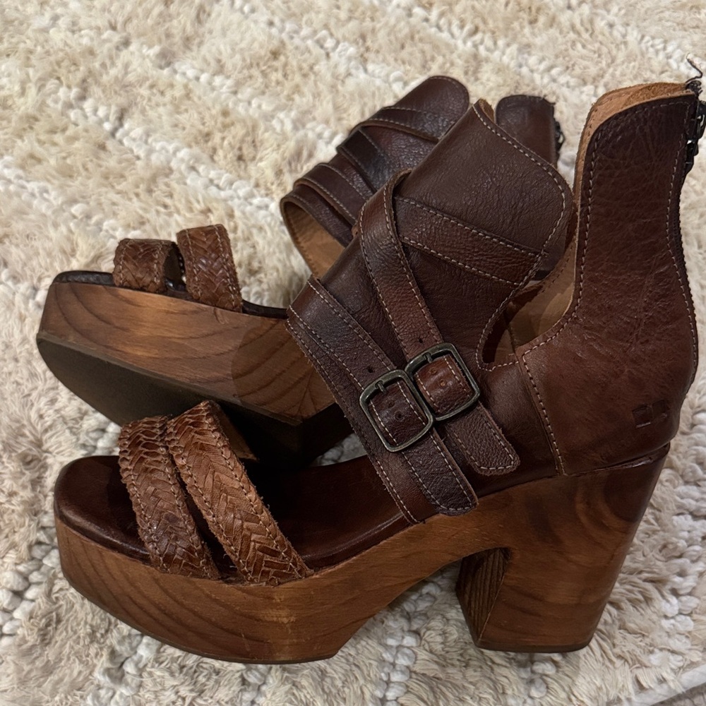 Bedstu Brown Leather Platform Sandal Heels